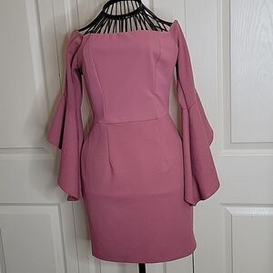 Charlotte Russe Rose Off Shoulder Short Dress with Bell Sleeves Size Small